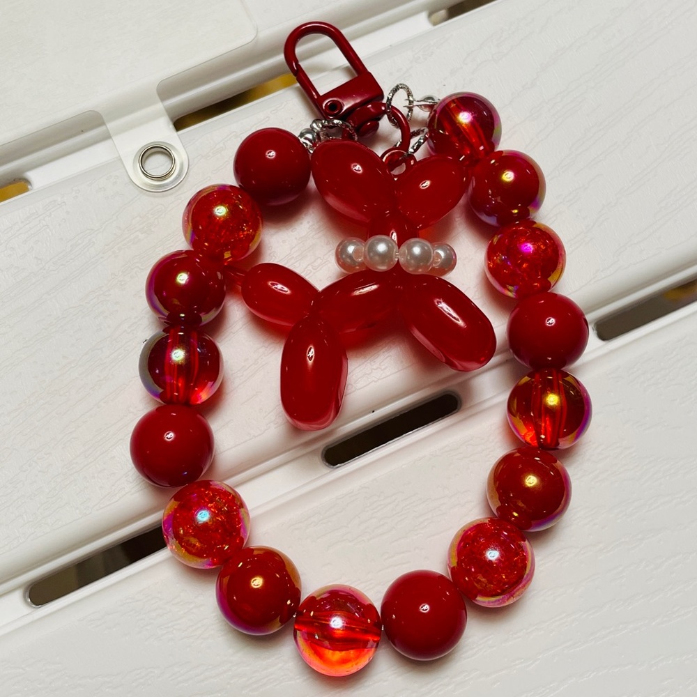 Red Christmas Balloon Dog Key Beaded Chain/Bag Pendant
